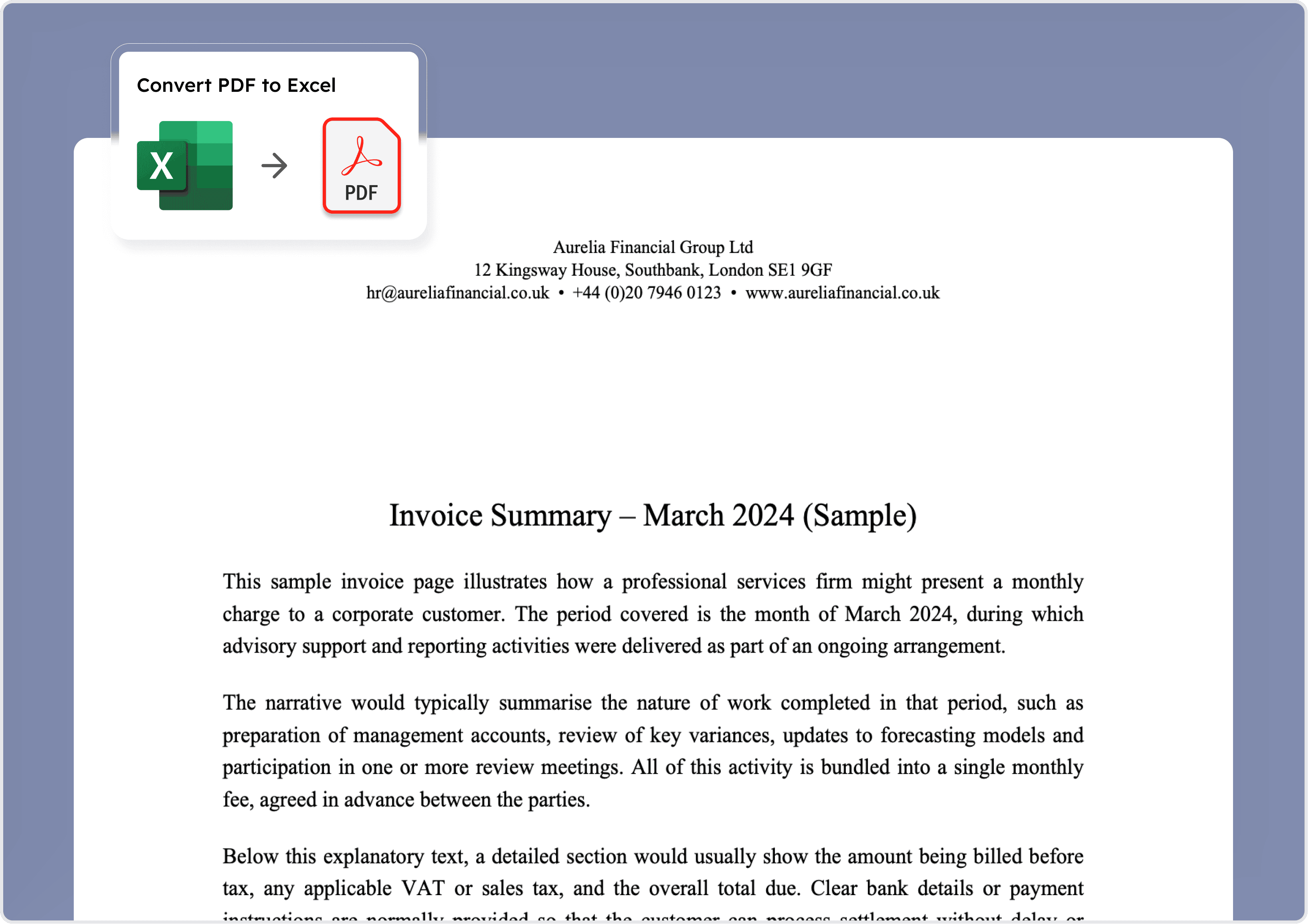 Convert Excel to PDF